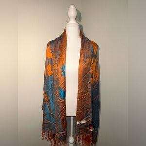 PASHMINA Womens Coral & Teal One Size Scarf Shawl 100% Pashmina Made in Canada